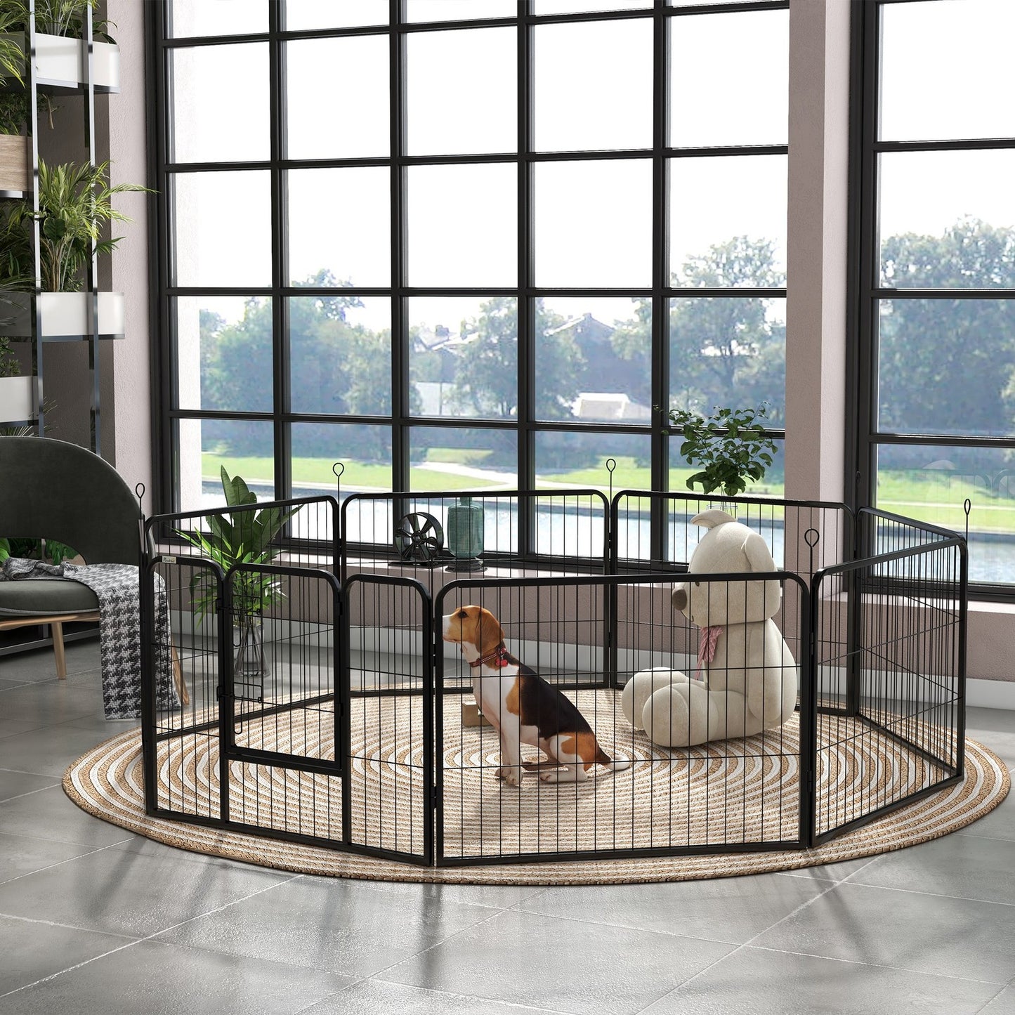Pawhut Pet Pen Guinea Dog Pig Puppy Playpen Play House Steel Hutch Metal Grey