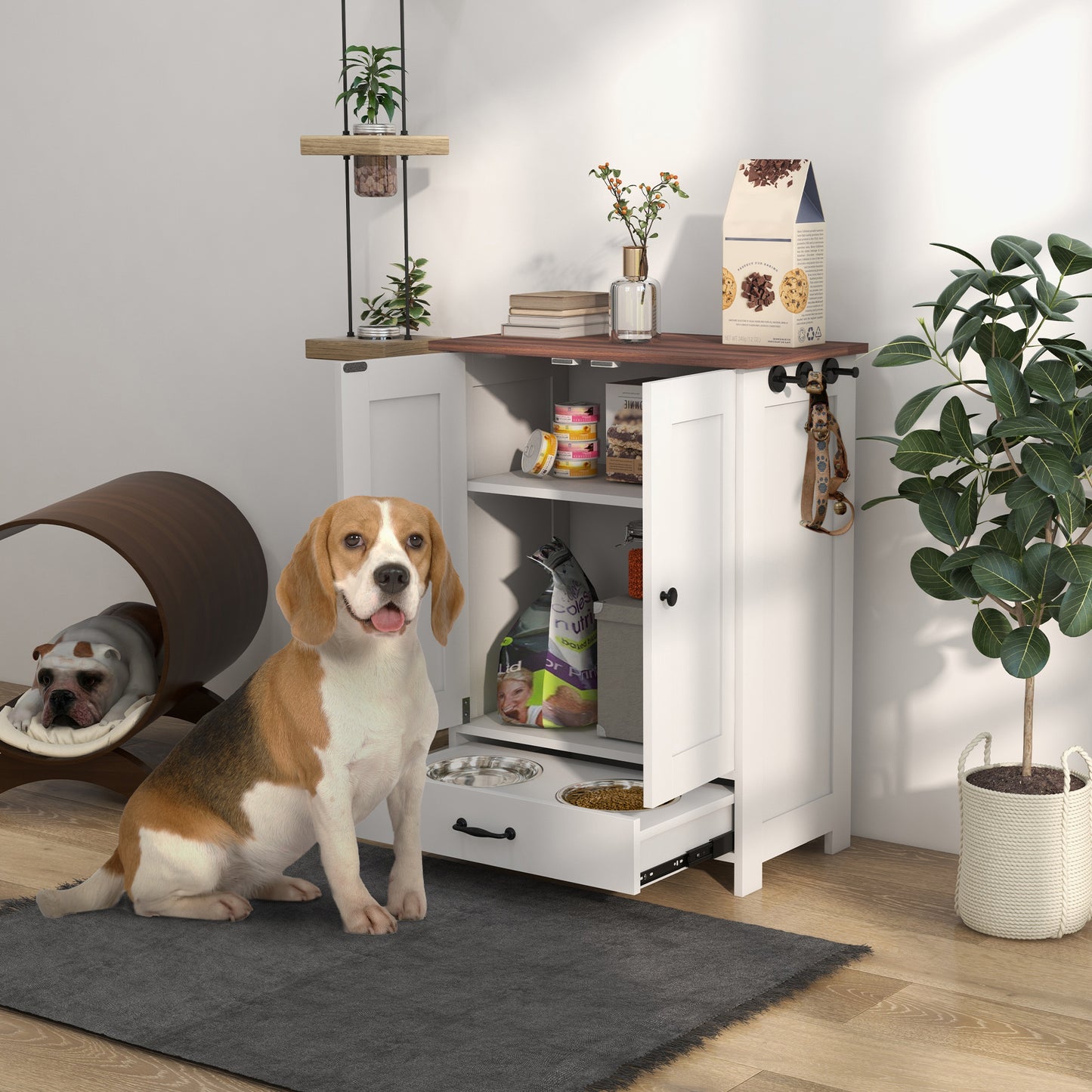 Dog Feeding Station with Storage, Pet Feeding Station with Dog Bowls, Black