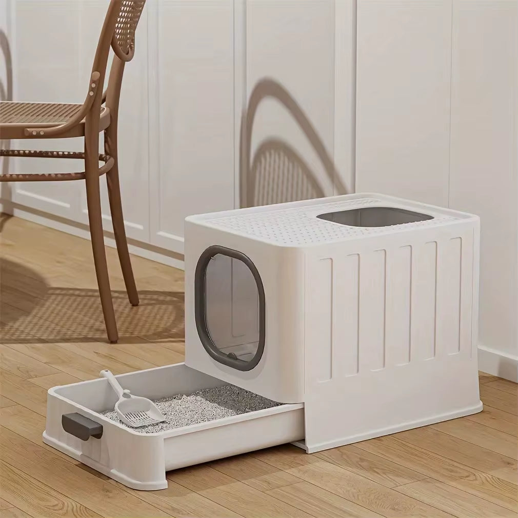 Cat Litter Box with Lid, Fully Enclosed Anti-Splashing Cat Kitty Litter Pan, Large Cat Potty Drawer Type Cat Toilet Easy Clean
