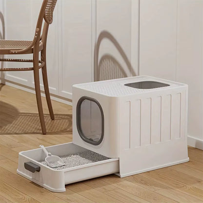 Cat Litter Box with Lid, Fully Enclosed Anti-Splashing Cat Kitty Litter Pan, Large Cat Potty Drawer Type Cat Toilet Easy Clean