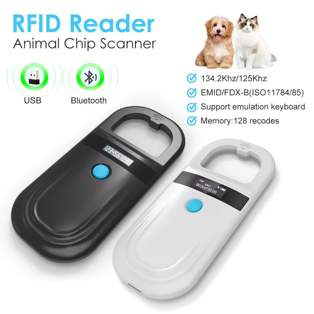 134.2Khz Pet Microchip RFID Reader 125Khz Pet ID Reader Cat Dog Microchip Scanner FDX-B Glass Chip Tag Reader