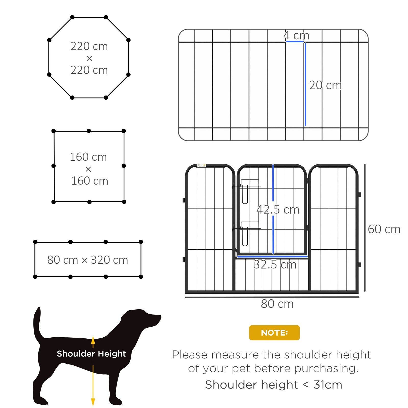 Pawhut Pet Pen Guinea Dog Pig Puppy Playpen Play House Steel Hutch Metal Grey