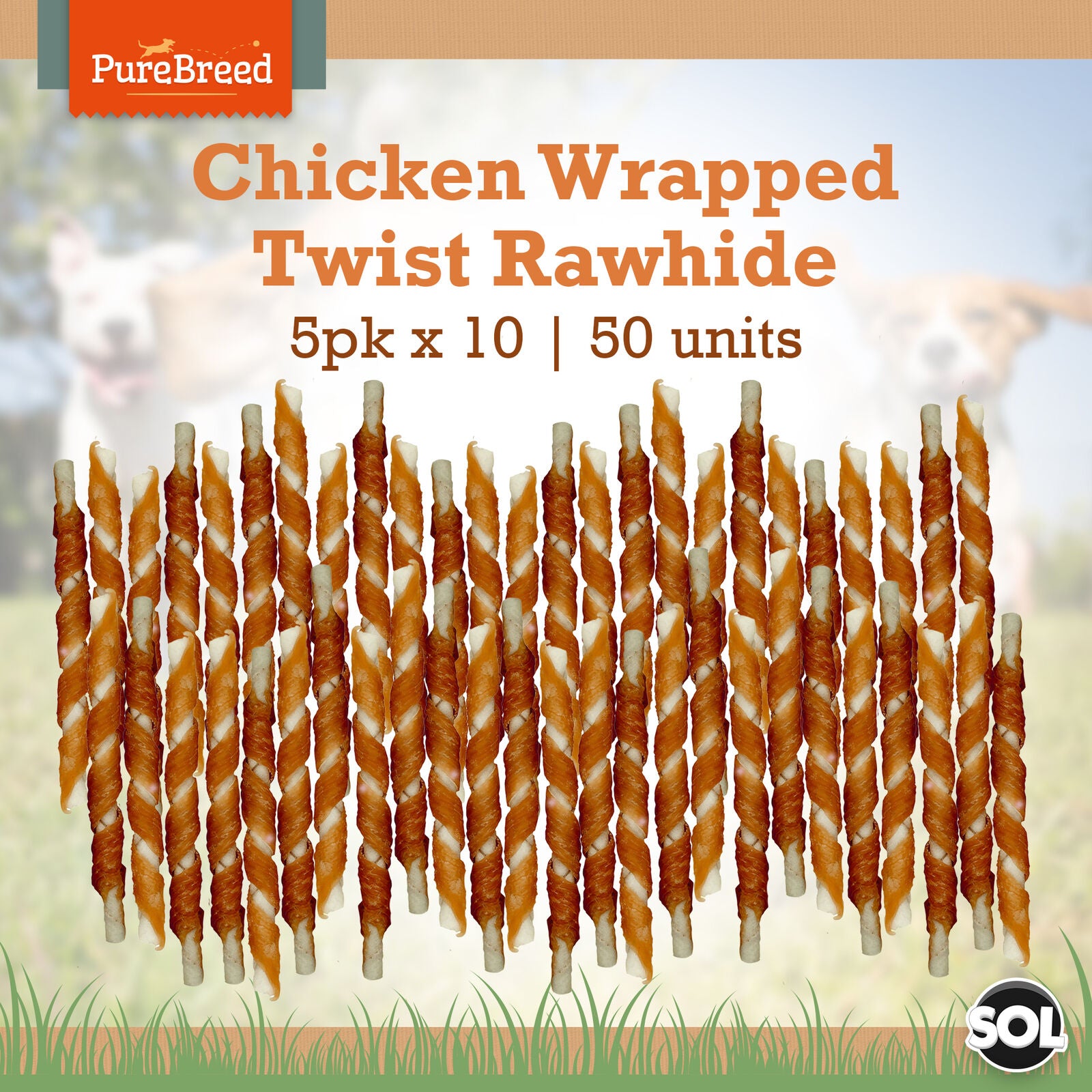 50Pk Dog Chews Treats Rawhide Twists Sticks Wrapped in Chicken Meat Healthy Food