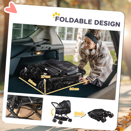 Pet Stroller Foldable Travel Dog Cat Carriage W/ Reversible Handle Brake Basket