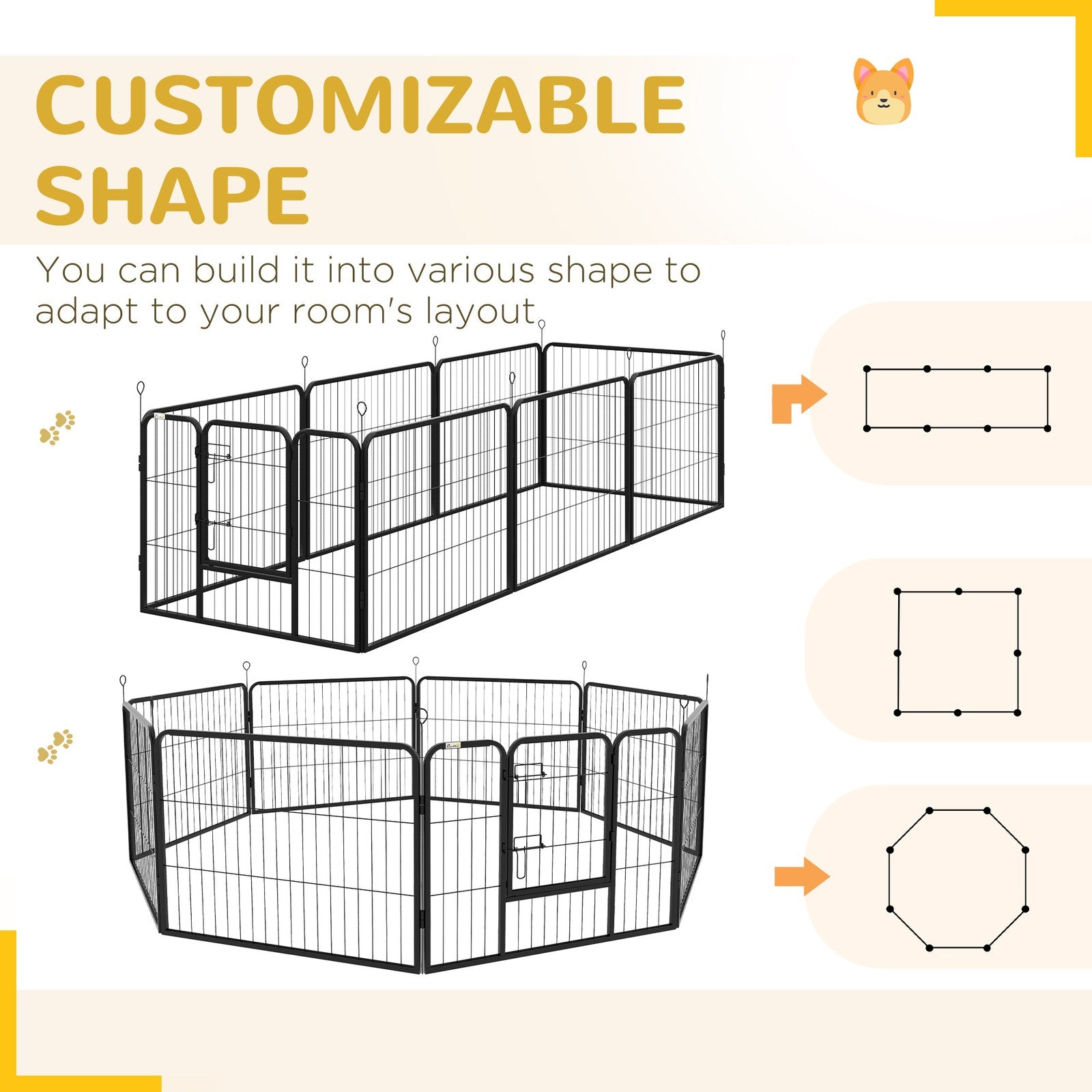 Pawhut Pet Pen Guinea Dog Pig Puppy Playpen Play House Steel Hutch Metal Grey