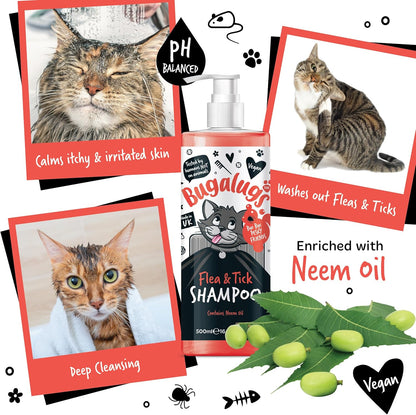 Flea and Tick Cat Shampoo by  500Ml, Deep Cleansing for Cats for Fleas, Ticks & Mites Contains Neem Oil, PH Balanced Vegan (500Ml Flea Shampoo)