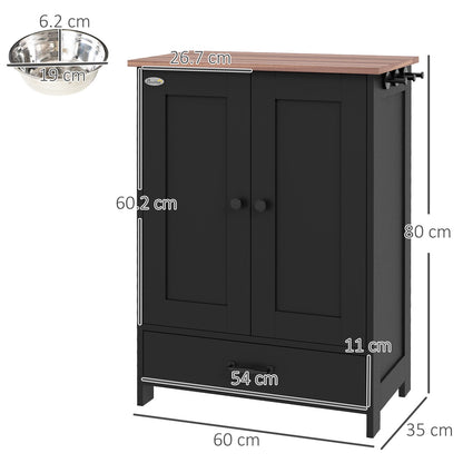 Dog Feeding Station with Storage, Pet Feeding Station with Dog Bowls, Black