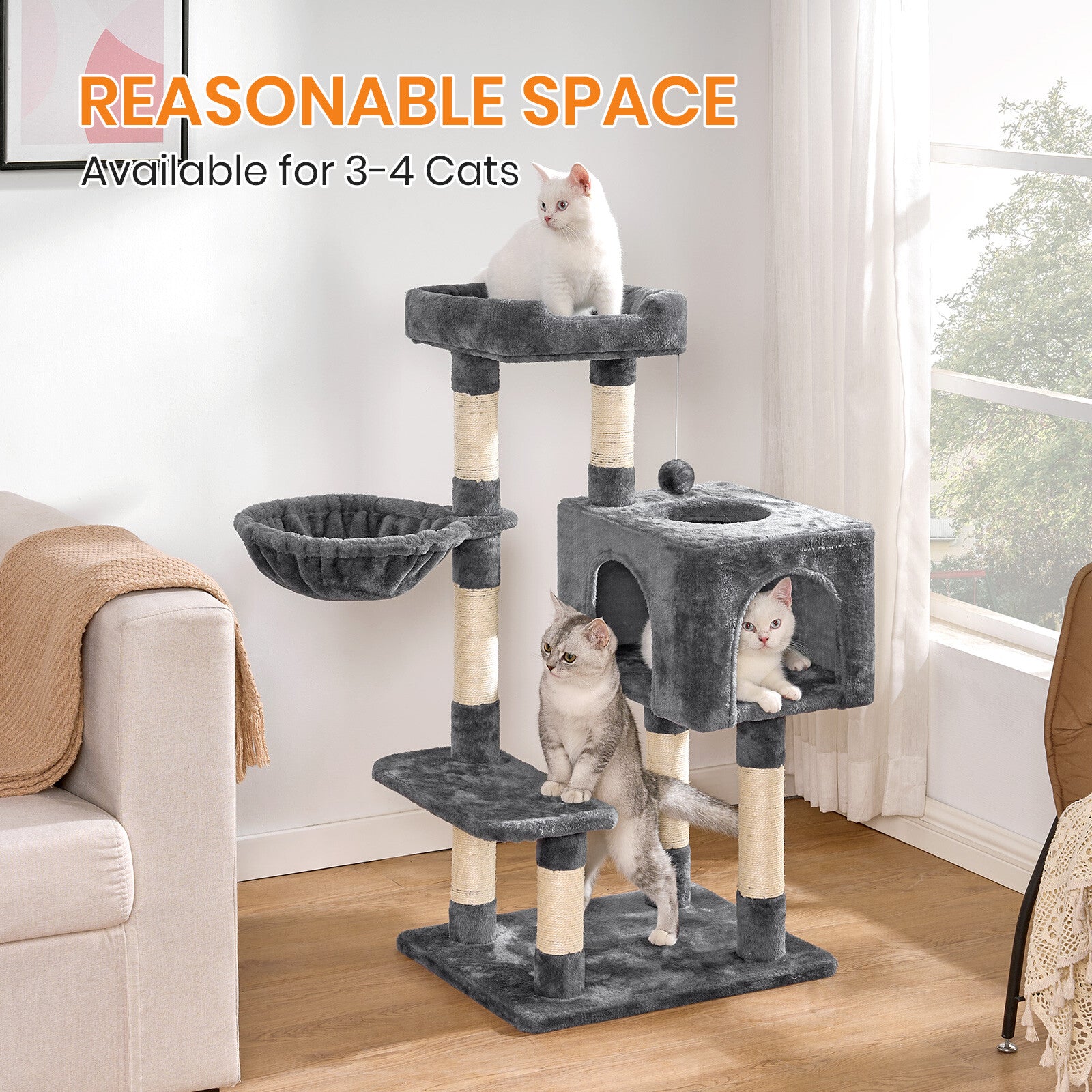 Cat Tree Large 4-Story Climbing Tower Kitten Scratching Post Pet Activity Center
