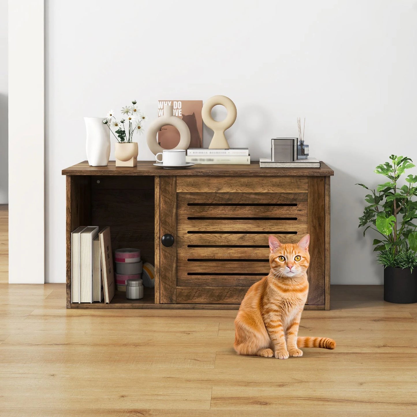 Cat Litter Box Enclosure Hidden Cat Washroom with Winding Entry