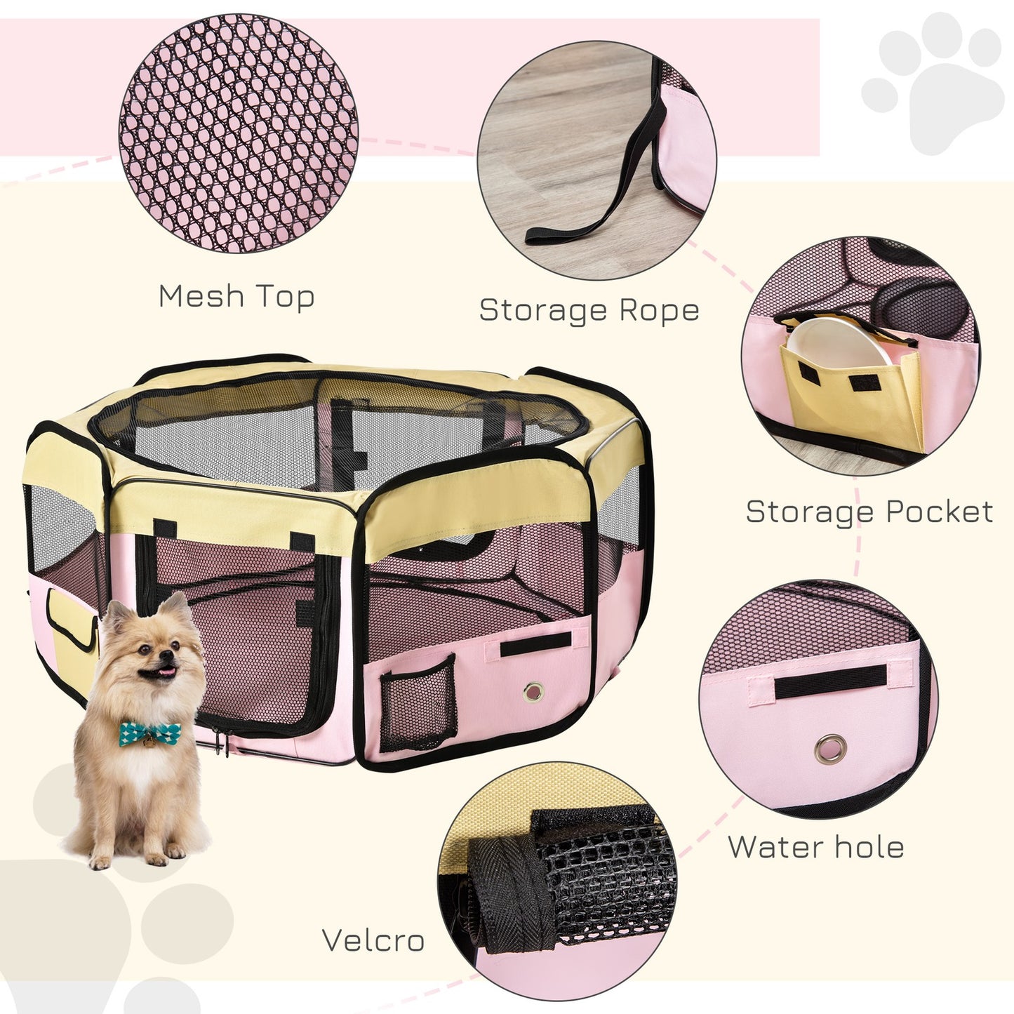 Pawhut Fabric Pet Dog Cat Puppy Playpen Rabbit Guinea Pig Play Pen in Pink Small