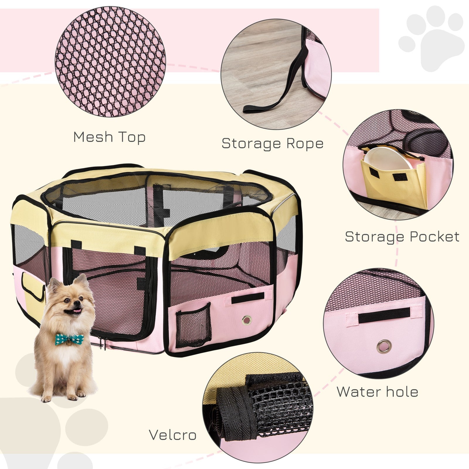 Pawhut Fabric Pet Dog Cat Puppy Playpen Rabbit Guinea Pig Play Pen in Pink Small