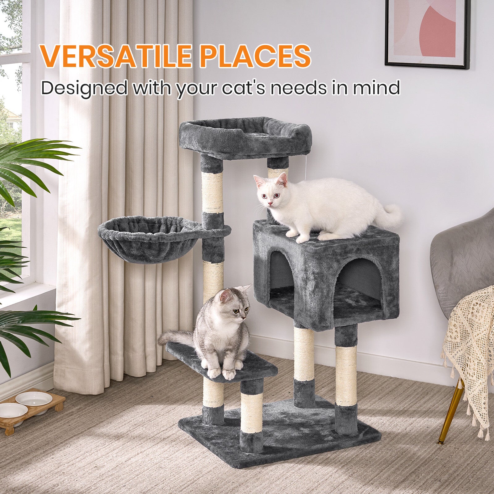Cat Tree Large 4-Story Climbing Tower Kitten Scratching Post Pet Activity Center