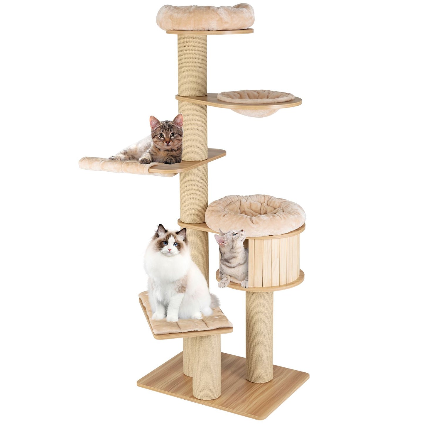 Modern Tall Cat Tree Tower with Wooden Cat Condo