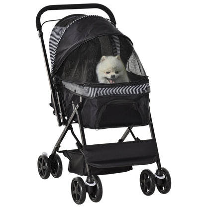 Pet Stroller Foldable Travel Dog Cat Carriage W/ Reversible Handle Brake Basket