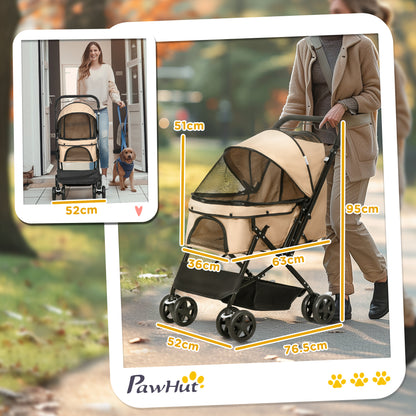 Pet Stroller Foldable Travel Dog Cat Carriage W/ Reversible Handle Brake Basket