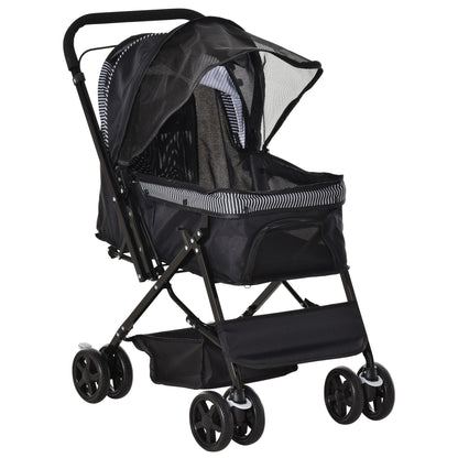Pet Stroller Foldable Travel Dog Cat Carriage W/ Reversible Handle Brake Basket