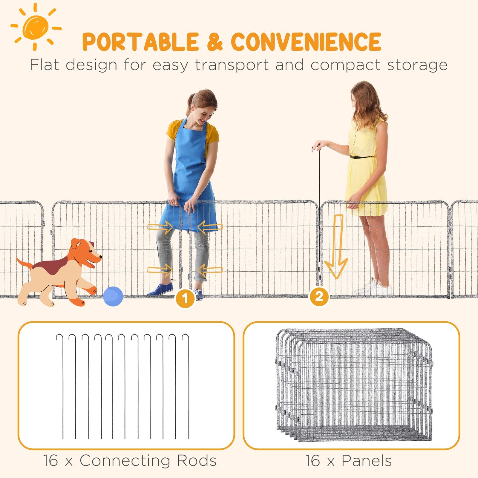 Pawhut 16 Panels Heavy Duty Puppy Play Pen for Small 60Hcm