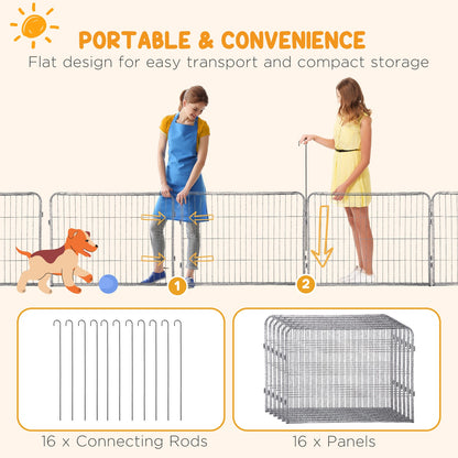 Pawhut 16 Panels Heavy Duty Puppy Play Pen for Small 60Hcm