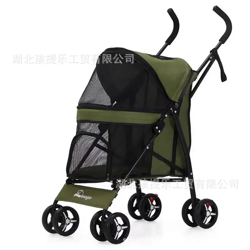 Lightweight Folding Pet Stroller Cat Dog Four Wheel Stroller Pet Out Teddy Cat Stroller