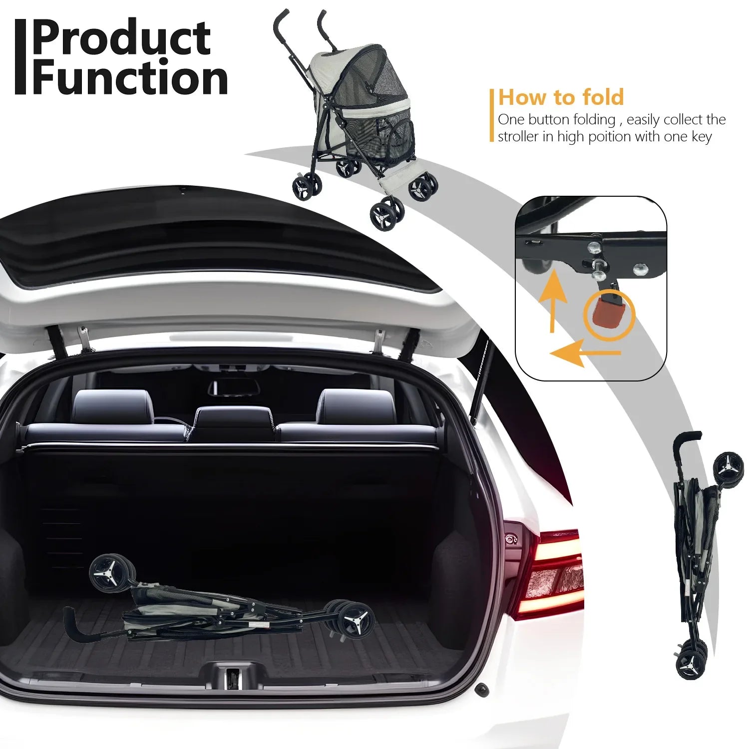 Lightweight Folding Pet Stroller Cat Dog Four Wheel Stroller Pet Out Teddy Cat Stroller