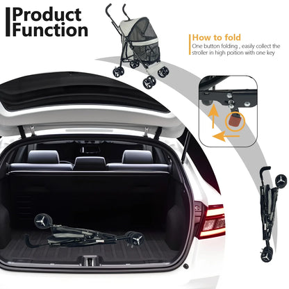 Lightweight Folding Pet Stroller Cat Dog Four Wheel Stroller Pet Out Teddy Cat Stroller