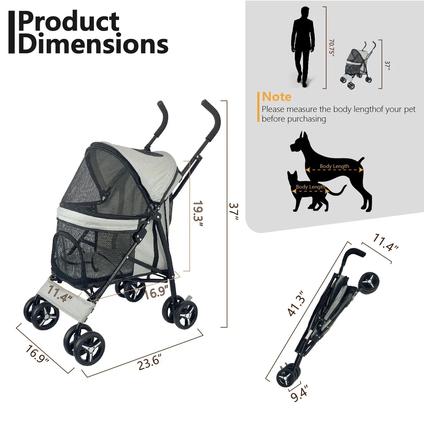 Lightweight Folding Pet Stroller Cat Dog Four Wheel Stroller Pet Out Teddy Cat Stroller