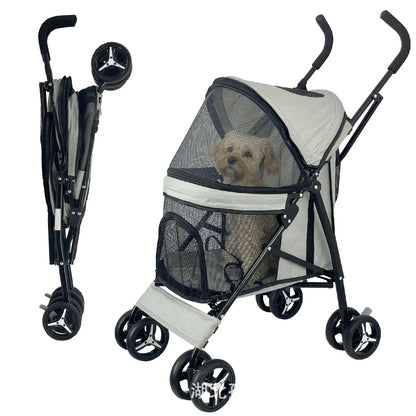 Lightweight Folding Pet Stroller Cat Dog Four Wheel Stroller Pet Out Teddy Cat Stroller