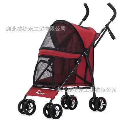 Lightweight Folding Pet Stroller Cat Dog Four Wheel Stroller Pet Out Teddy Cat Stroller