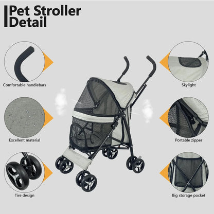 Lightweight Folding Pet Stroller Cat Dog Four Wheel Stroller Pet Out Teddy Cat Stroller