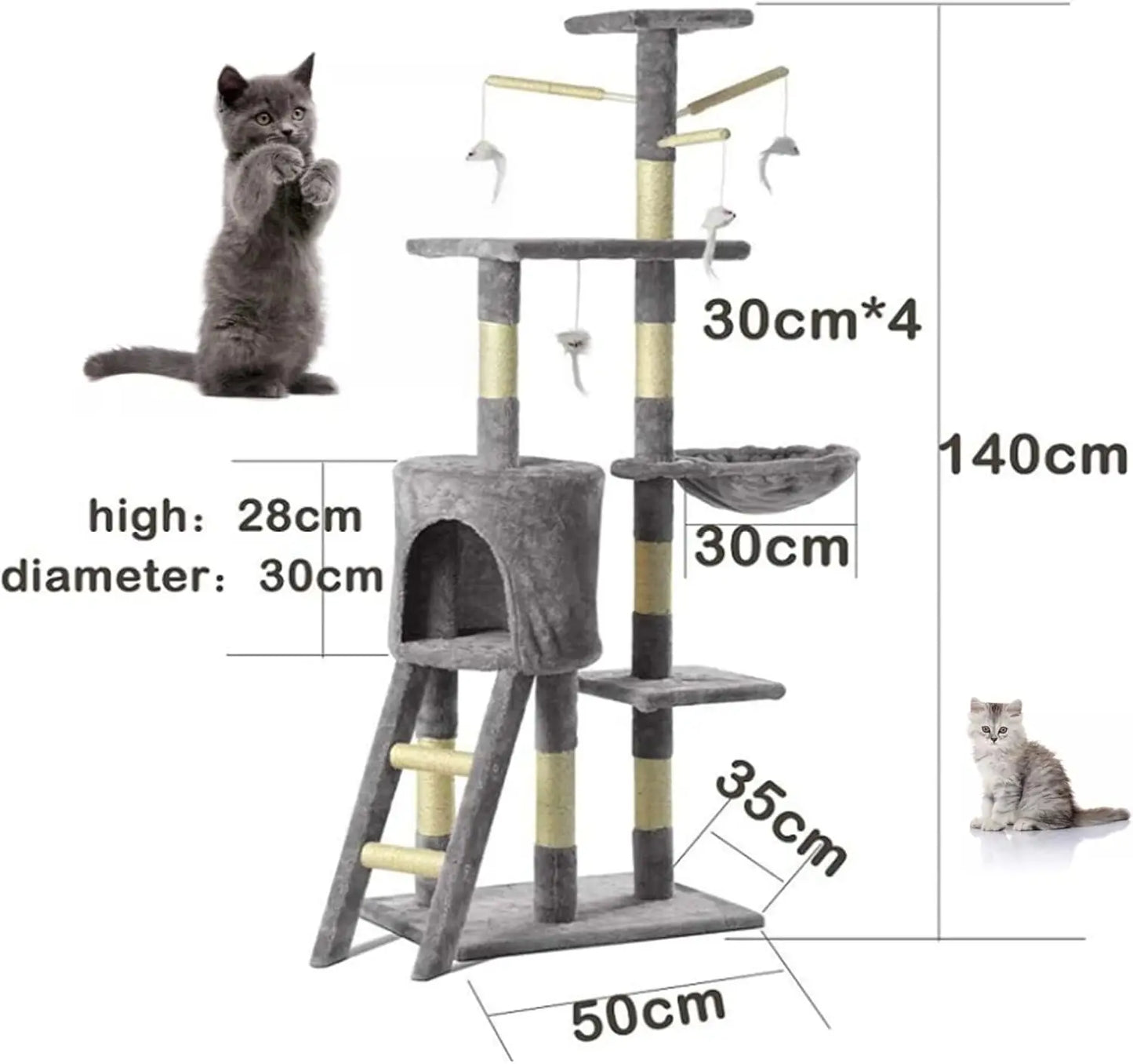 Cat Tree Cat Tower Cat Scratching Post for Indoor/Outdoor Cats, Cat Activity Centre 140Cm Cat Climbing Frame Tree Cat