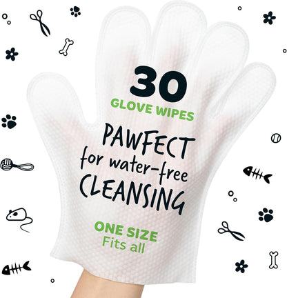 Dog Glove Wipes, Pet Wipes for Full Body, Eye Wipes, Ear Wipes, Bum & Paws. 30 Sensitive Dog Grooming Glove Wipes for Dogs, Puppy & Cat Grooming, One Size Fits All (Fragrance Free)