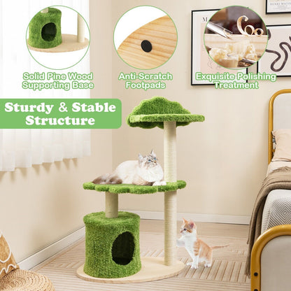 Wooden Cat Tree 97Cm Tall Cat Climbing Stand 3-Layer Cat Activity Center