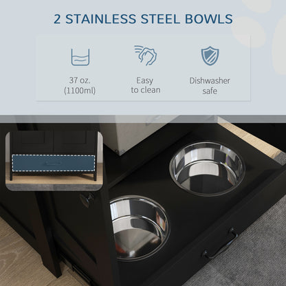 Dog Feeding Station with Storage, Pet Feeding Station with Dog Bowls, Black