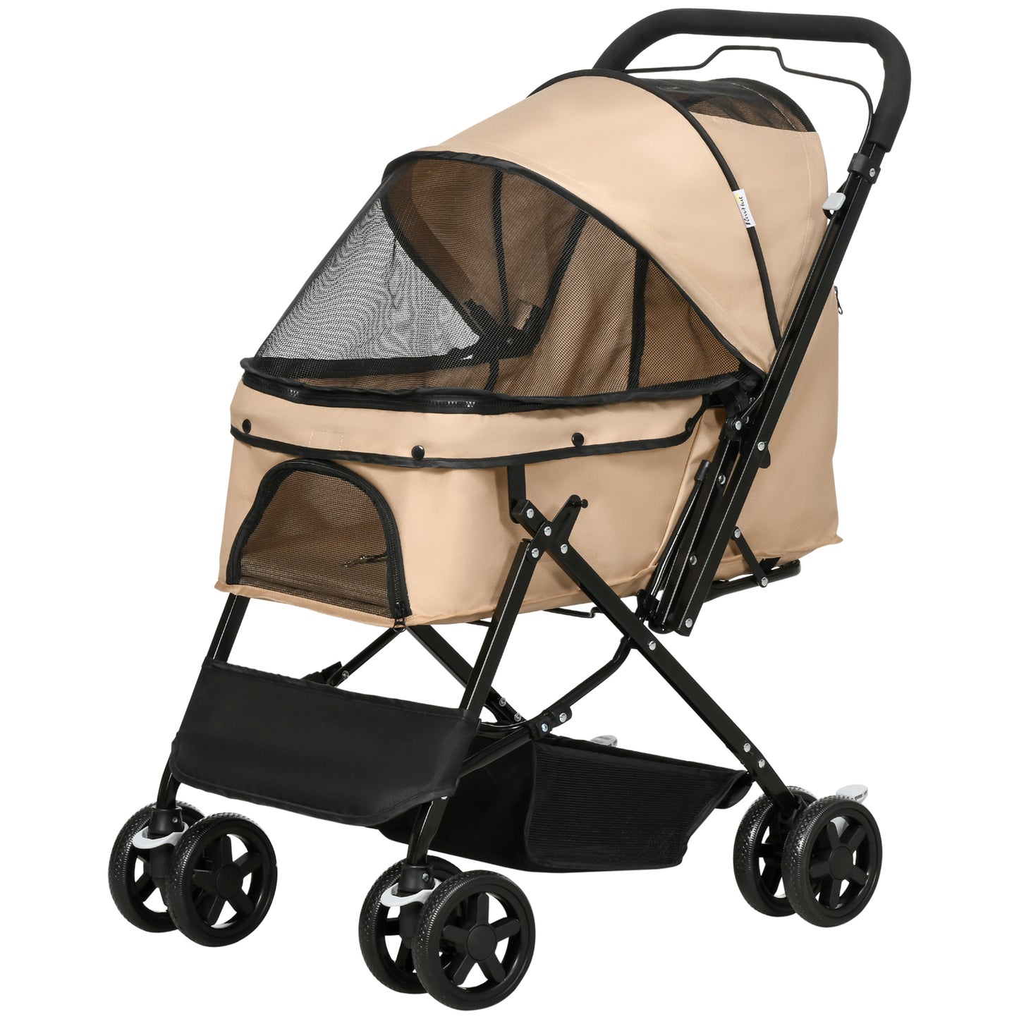 Pet Stroller Foldable Travel Dog Cat Carriage W/ Reversible Handle Brake Basket