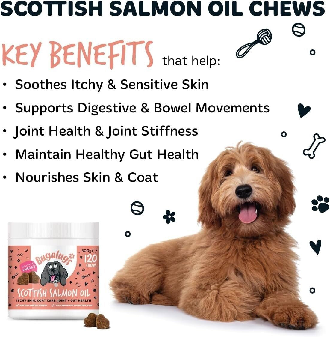 Bugalugs 100% Pure Salmon Oil for Dogs, Cats & Pets 500Ml, Healthy Skin & Coat