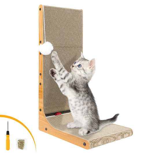 L Shape Cat Scratcher 68 Cm Cat Scratch Pad Cat, Cat Scratching Cardboard Wall Scratcher with Ball Toy for Indoor Cats