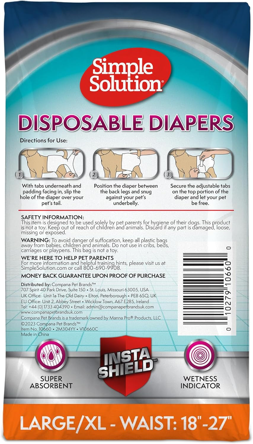 True Fit Disposable Dog Diapers for Female Dogs | Super Absorbent with Wetness Indicator | 30 Count, White, L/XL