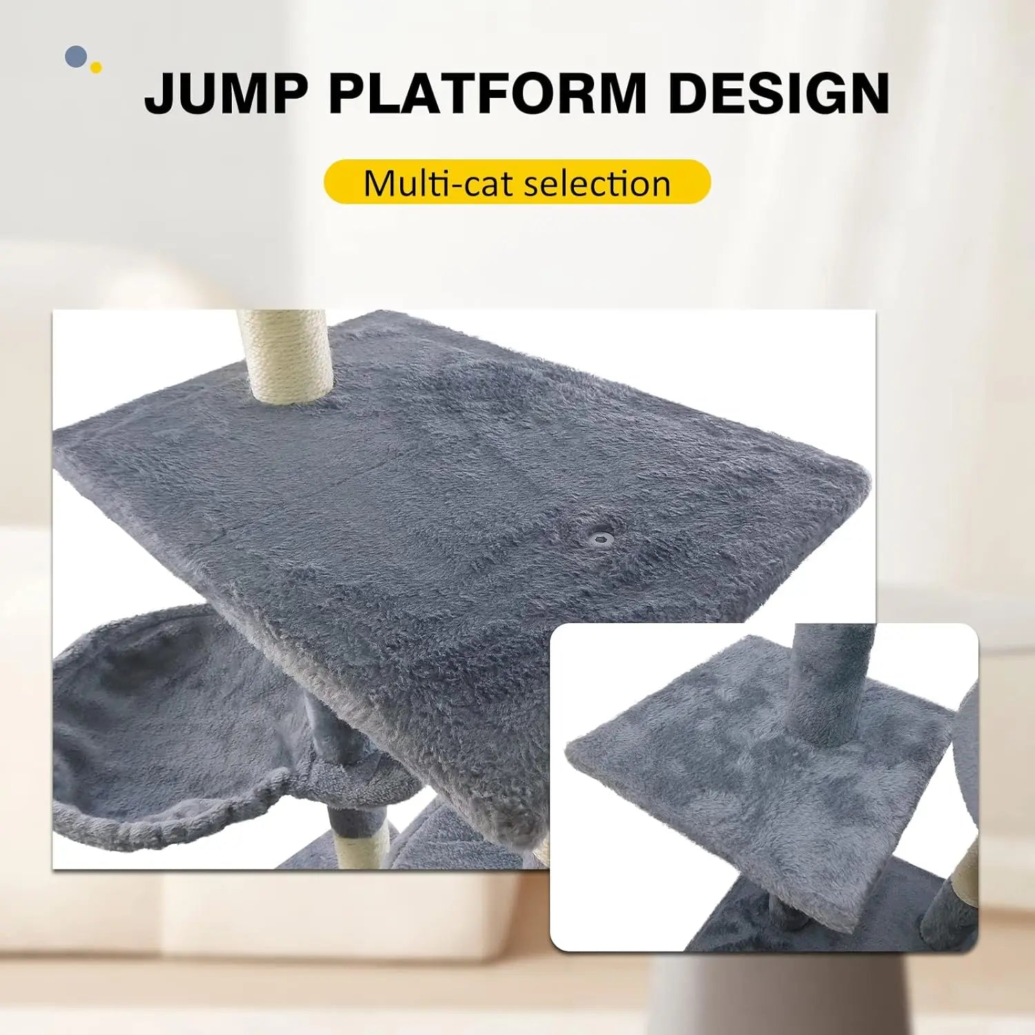 140Cm Cat Scratching Post Multi Level Cat Tree Tower Pet Scratcher Activity Center Large Furniture Kitten House, Grey Color