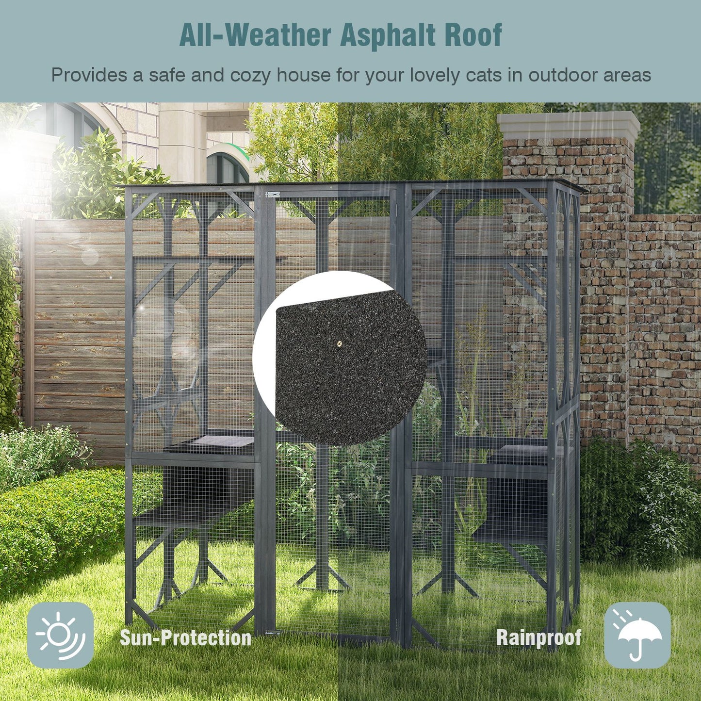 Large Wooden Cat House with Weatherproof Asphalt Roof and Enter Door