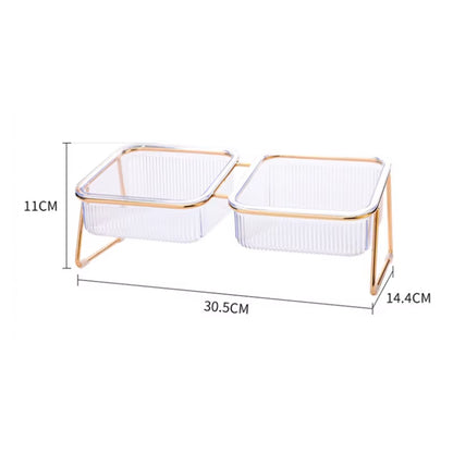 Pet Double Bowl Transparent High Foot Cat Bowl Drink Water Cat Food with Golden Stand Raised Water Feeder Dog Bowl Supplies