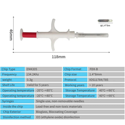 10/20Pcs Pet Microchip 134.2Khz Animal Syringe EM4305 ID Chip | ISO11784/11785 FDX-B Injection for Dog Cat