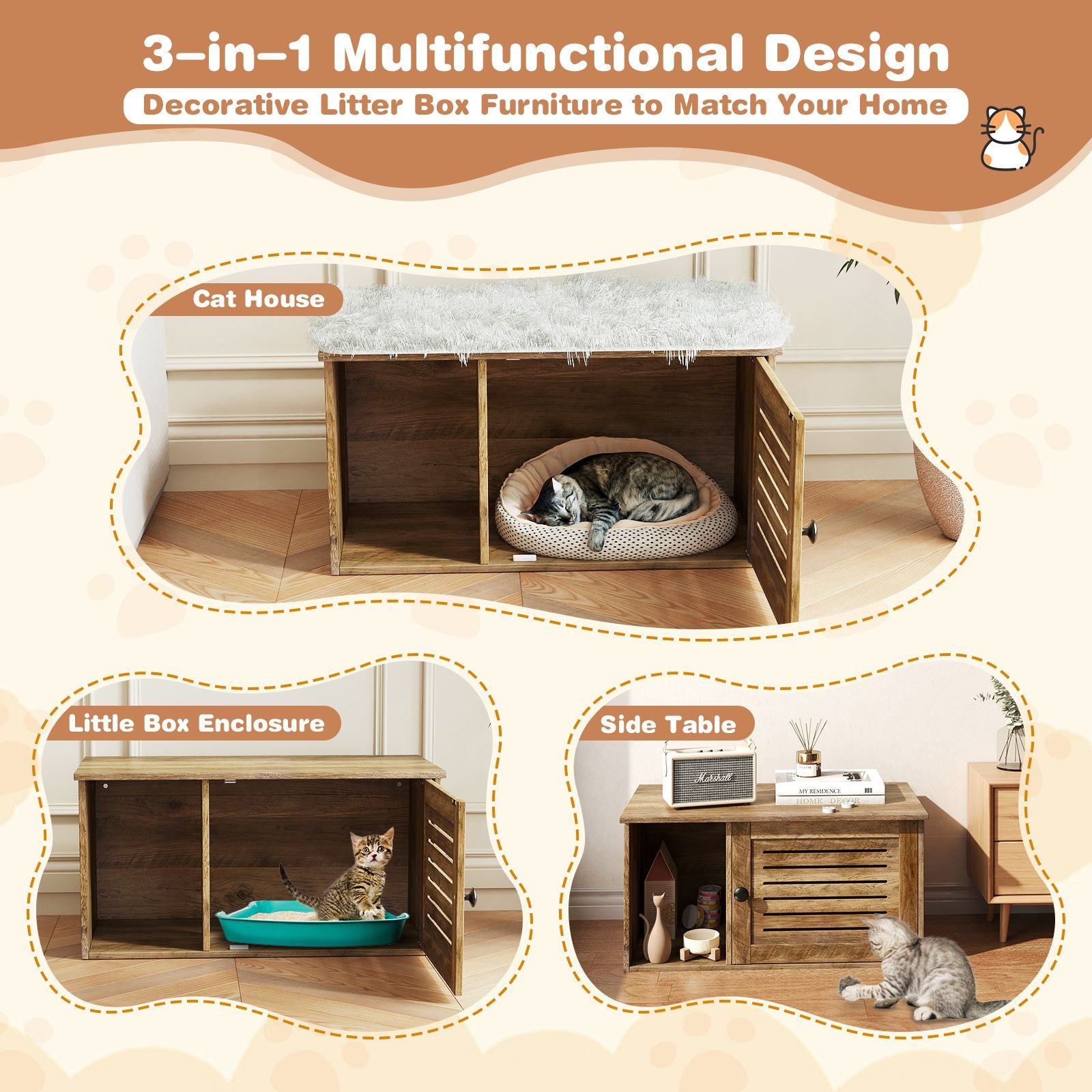 Cat Litter Box Enclosure Hidden Cat Washroom with Winding Entry
