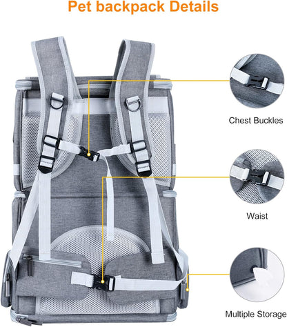 Cat Backpack Carrier for 2 Cats,Dog Backpack Carrier for Medium Dogs,Double Compartment Pet Backpack Carrier for Dual Pets,For Outdoor Traveling/Stroll and Picnic