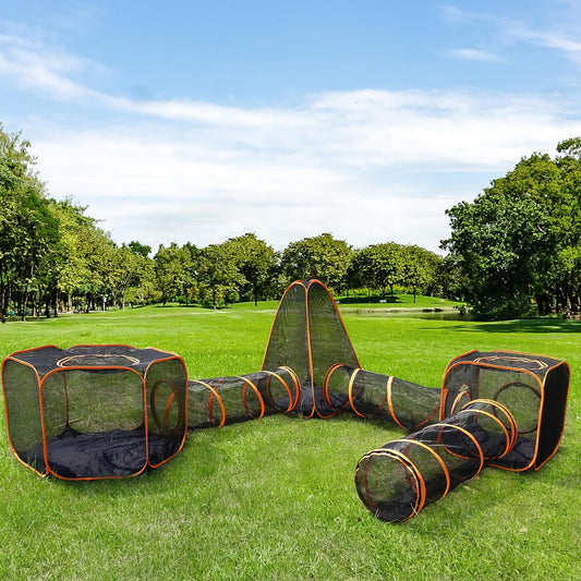 Large Pet Tunnel Cat, Foldable Small Animal Playpen Outdoor Cat Enclosure Tunnel Protable Dog Playpens Indoors for Small Medium Kitten Dog Puppy (6 in 1)