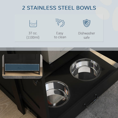 Dog Feeding Station with Storage, Pet Feeding Station with Dog Bowls, Black