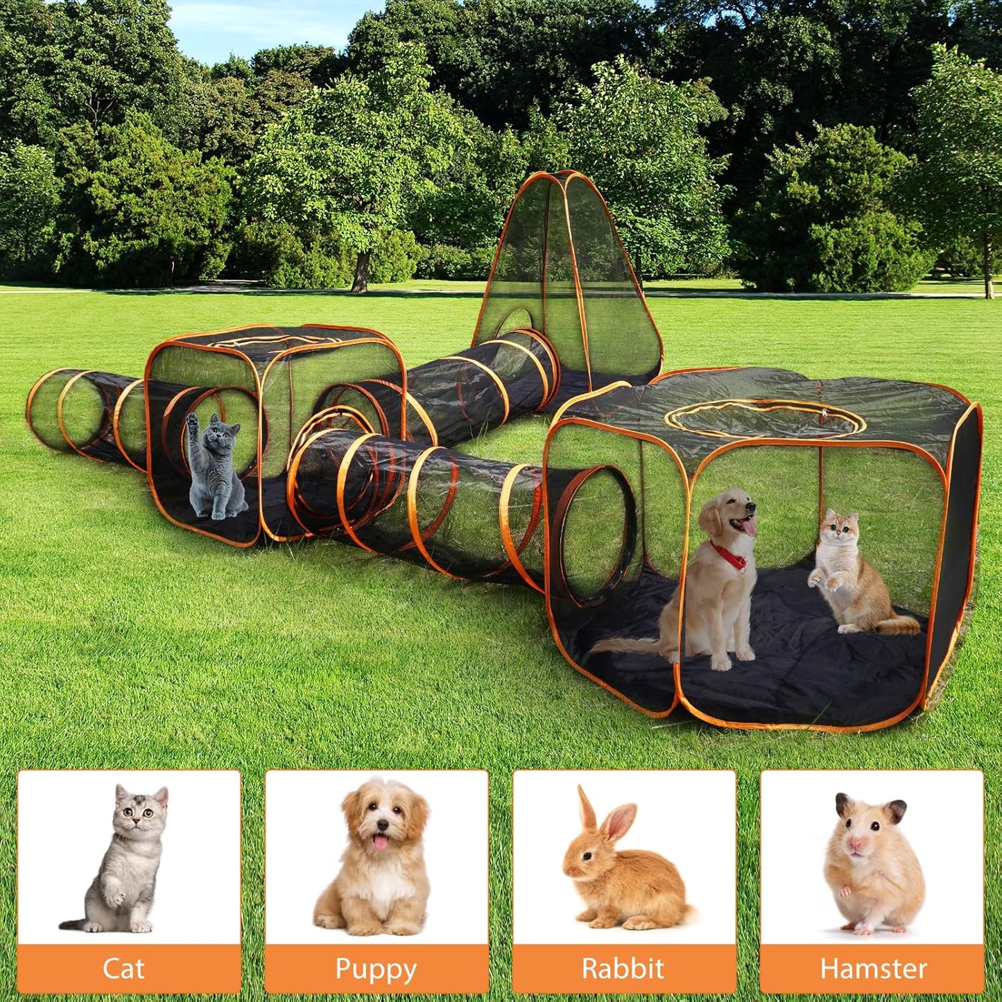 Large Pet Tunnel Cat, Foldable Small Animal Playpen Outdoor Cat Enclosure Tunnel Protable Dog Playpens Indoors for Small Medium Kitten Dog Puppy (6 in 1)