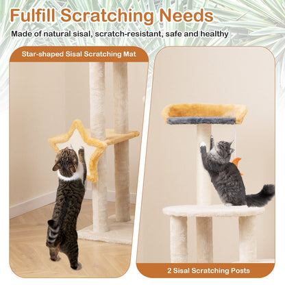 128 Cm Tall Cat Tree with Sisl Scratching Posts and Dangling Toys