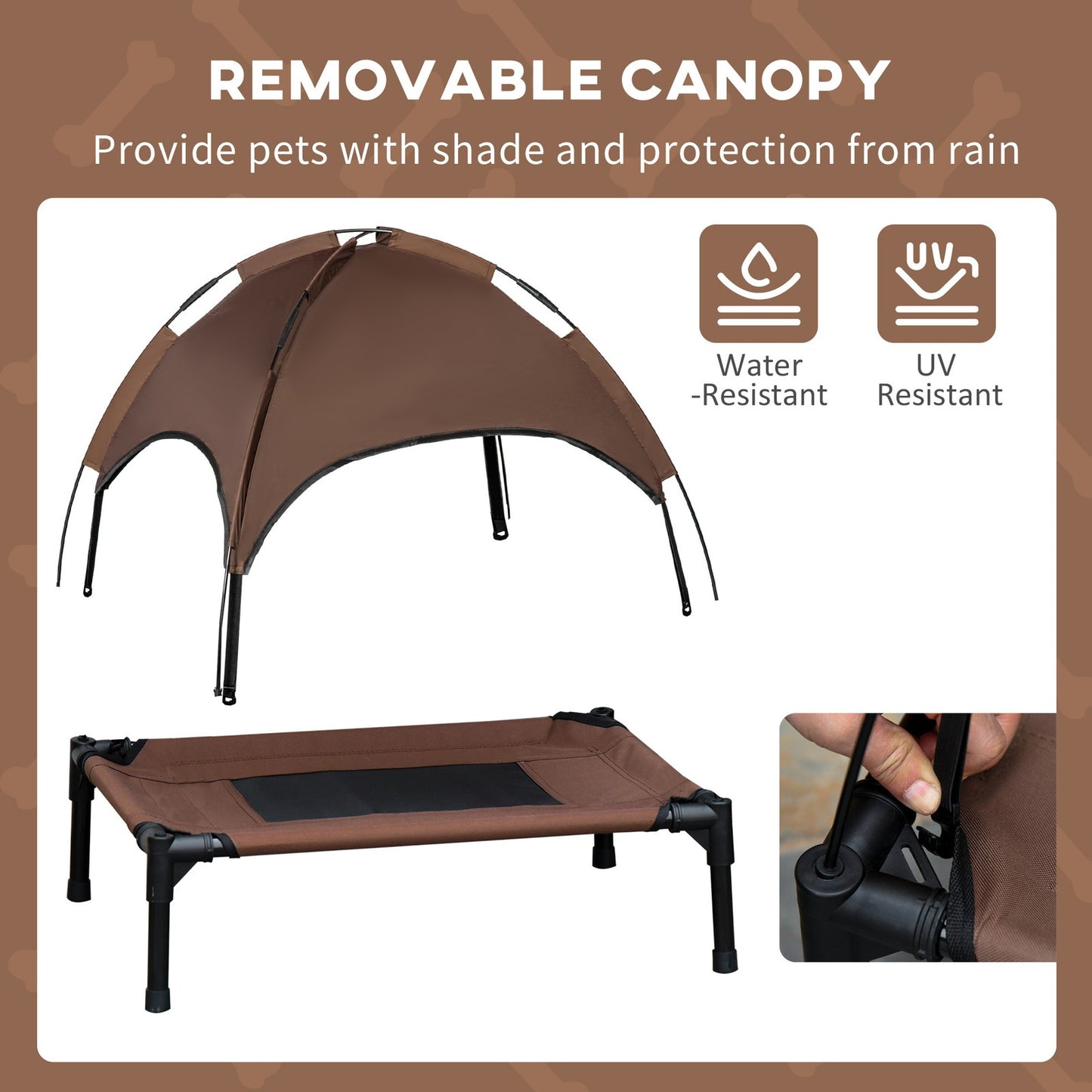Pawhut 76Cm Elevated Dog Bed Cooling Raised Pet Cot UV Protection Canopy Brown