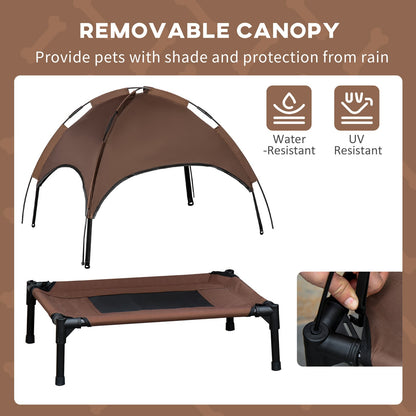 Pawhut 76Cm Elevated Dog Bed Cooling Raised Pet Cot UV Protection Canopy Brown