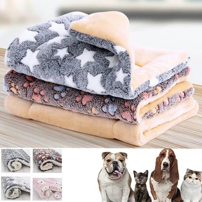 Pet Sleeping Mat Dog Bed Cat Bed Soft Fur Thickened Blanket Pad Velvet Household Washable Warm Footprint Star Pattern Blanket